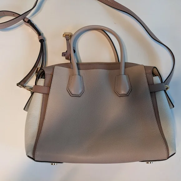 Michael Kors Mercer Medium Tri-Color Pebbled Leather Belted Satchel - Picture 11 of 14